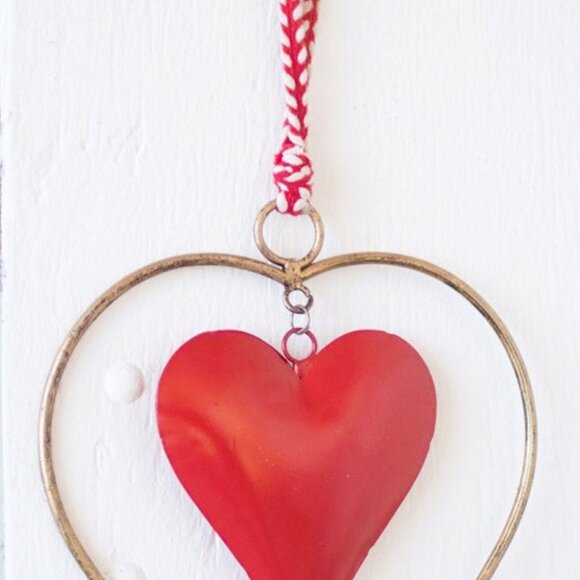 Antique Brass & Red Heart Door Hanger - Picture 2 of 4